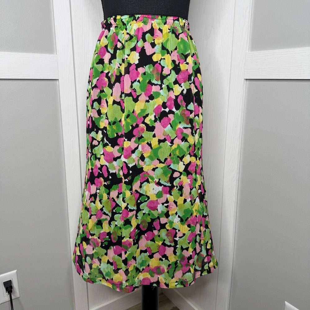 Notations A Line Flared‎ Midi Skirt Size LP Elastic Waist Lined Multicolor